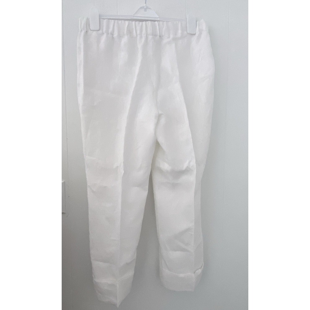 Chico's White 100% Linen Pull-On Straight Leg Pants Cuffed Women's Size 1 / US 8